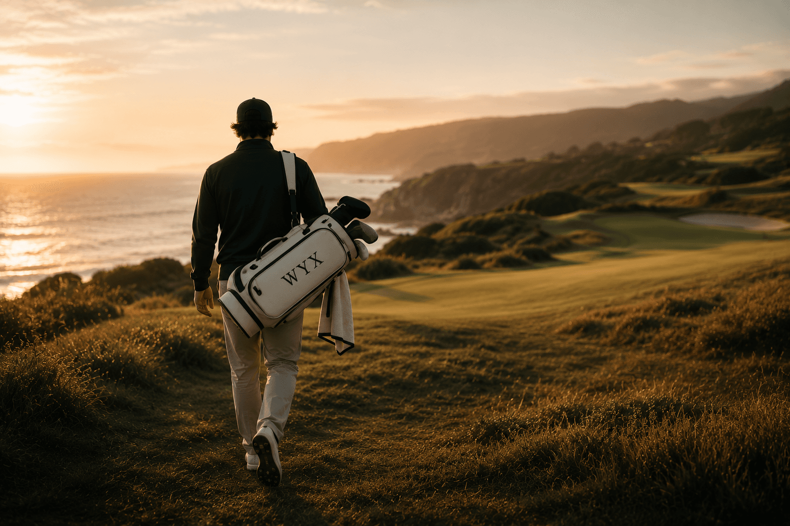 Golfers on course at golden hour